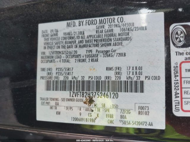 2007 FORD MUSTANG 1ZVFT82H375246120 Photo 8