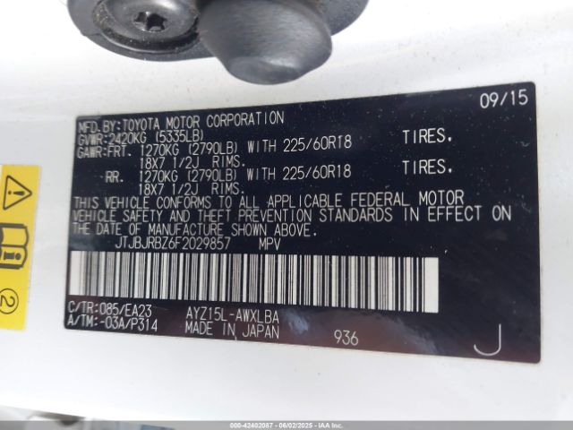 JTJBJRBZ6F2029857 Lexus NX 300H