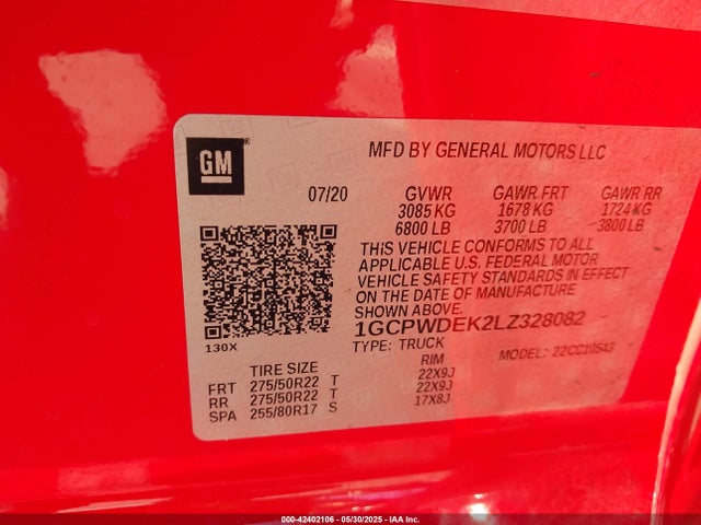 1GCPWDEK2LZ328082 Chevrolet l3b - sidi, vvt, alum