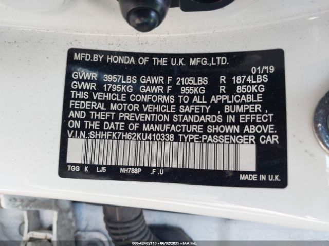 SHHFK7H62KU410338 Honda l15ba