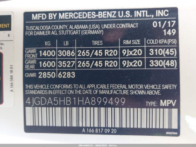 4JGDA5HB1HA899499 Mercedes-Benz m276