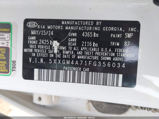 5XXGM4A71FG356034 KIA dohc gdi theta ii