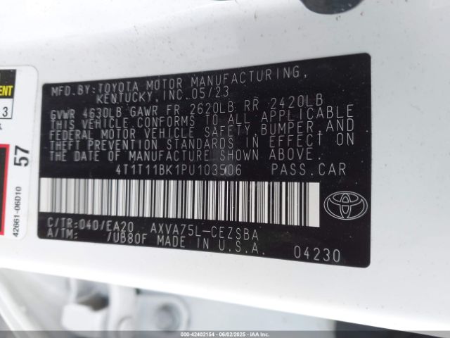 4T1T11BK1PU103506 Toyota Camry Se Awd