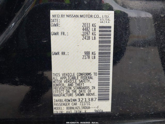Nissan 2022 2022 1N4BL4DW1NN321387 Image 9