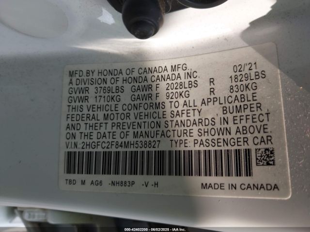 2021 HONDA CIVIC 2HGFC2F84MH538827 Photo 8