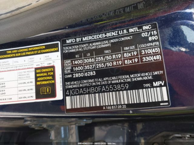 2015 MERCEDES-BENZ ML 350 4JGDA5HB0FA553859 Photo 8