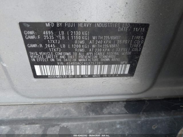 2016 SUBARU OUTBACK 4S4BSACC4G3257391 Photo 8