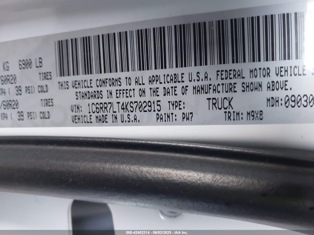 1C6RR7LT4KS702915 RAM 2019