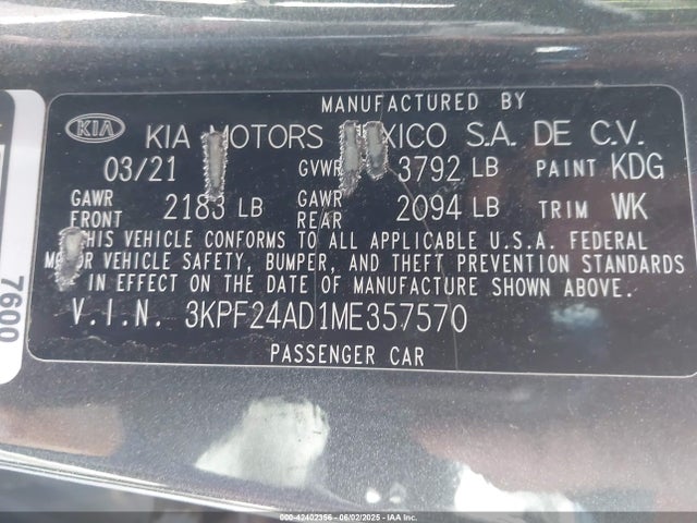 3KPF24AD1ME357570 KIA mpi nu