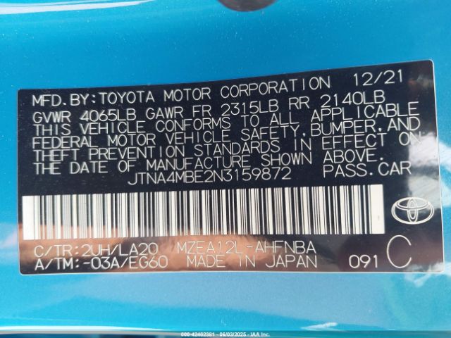 2022 TOYOTA COROLLA JTNA4MBE2N3159872 Photo 8