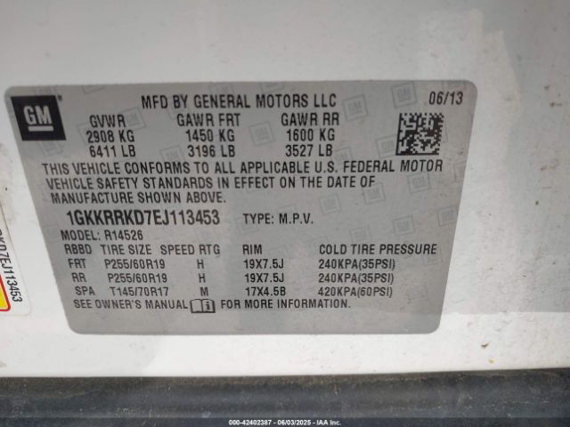 1GKKRRKD7EJ113453 GMC Acadia Slt-1
