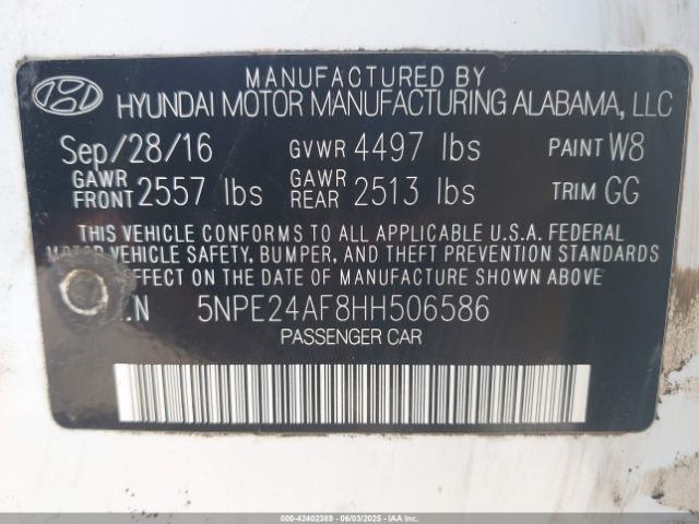 5NPE24AF8HH506586 Hyundai Sonata