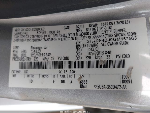 3FADP4BJ9GM157565 Ford FIESTA SE