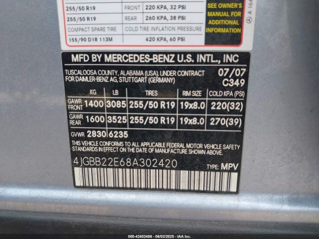 2008 MERCEDES-BENZ ML 320 CDI 4JGBB22E68A302420 Photo 8