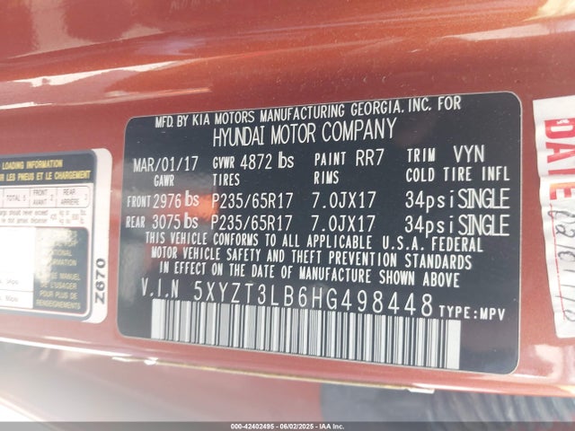 5XYZT3LB6HG498448 Hyundai Santa Fe Sport 2.4l