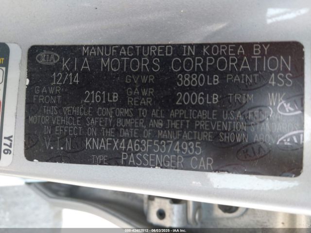 KNAFX4A63F5374935 KIA FORTE LX