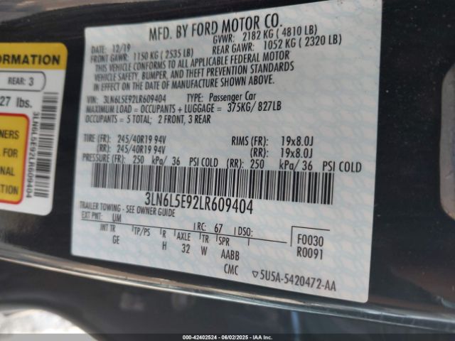 2020 LINCOLN MKZ 3LN6L5E92LR609404 Photo 8