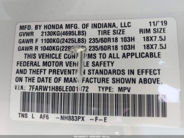 2020 HONDA CR-V 7FARW1H86LE001072 Photo 8