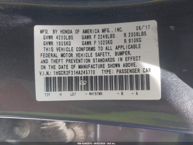 1HGCR2F31HA245770 Honda k24w1