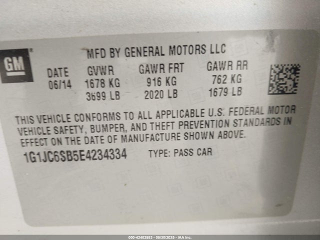 1G1JC6SB5E4234334 Chevrolet Sonic Lt Auto