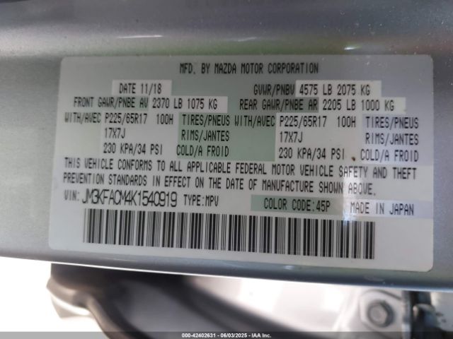 JM3KFACM4K1540919 Mazda Cx-5 Touring