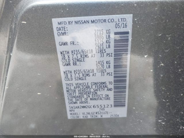 5N1AR2MM2GC655123 Nissan 2016