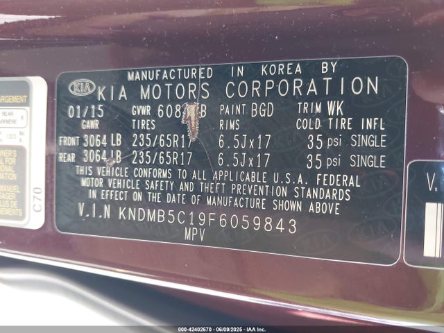 KNDMB5C19F6059843 KIA dohc gdi lambda ii