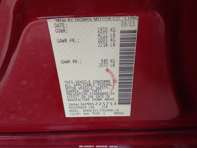 1N4AL3AP9EN225753 Nissan Altima 2.5 S