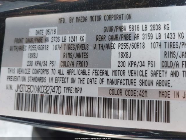 2019 MAZDA CX-9 JM3TCBCYXK0327470 Photo 8