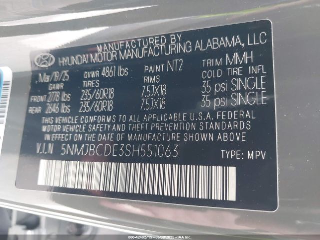 5NMJBCDE3SH551063 Hyundai TUCSON SEL