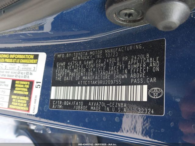 4T1C11AK9RU209755 Toyota CAMRY LE
