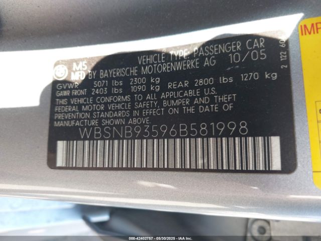 2006 BMW M5 WBSNB93596B581998 Photo 8
