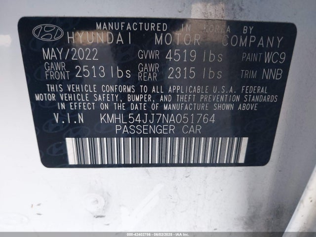 KMHL54JJ7NA051764 Hyundai Sonata Hybrid Limited