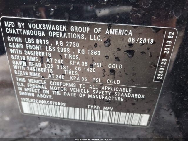 2019 VOLKSWAGEN ATLAS 1V2LR2CA9KC575393 Photo 8