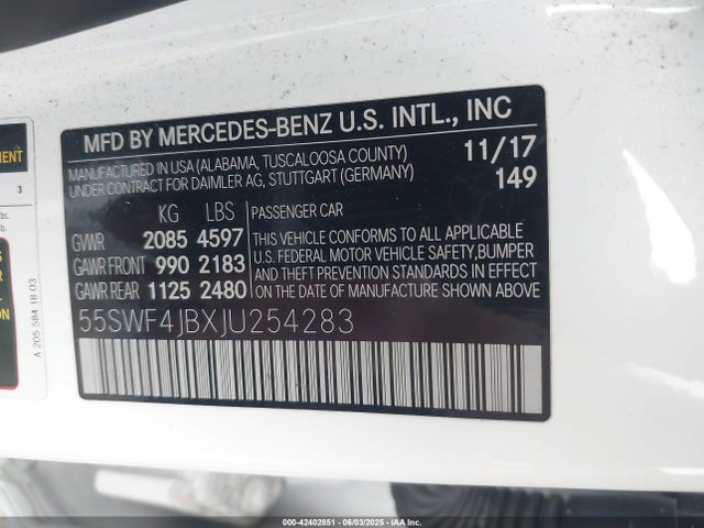 55SWF4JBXJU254283 Mercedes-Benz C 300
