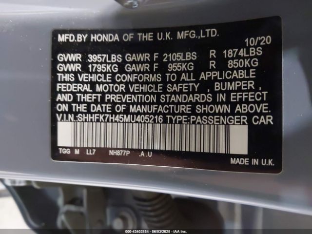 SHHFK7H45MU405216 Honda Civic Sport