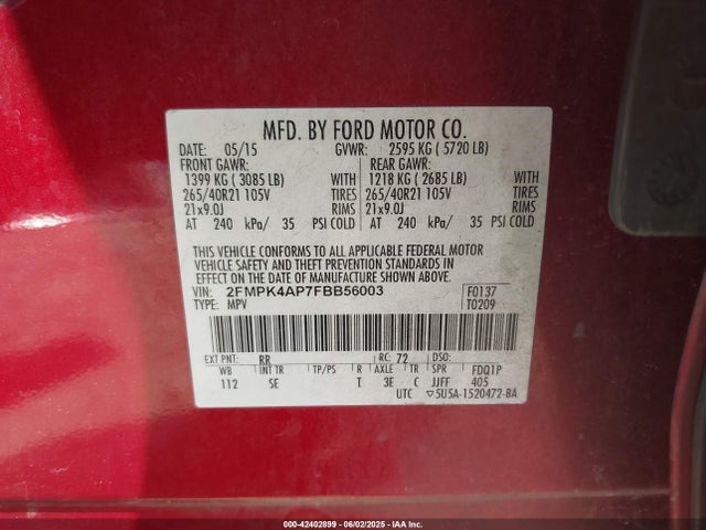 2FMPK4AP7FBB56003 Ford EDGE SPORT