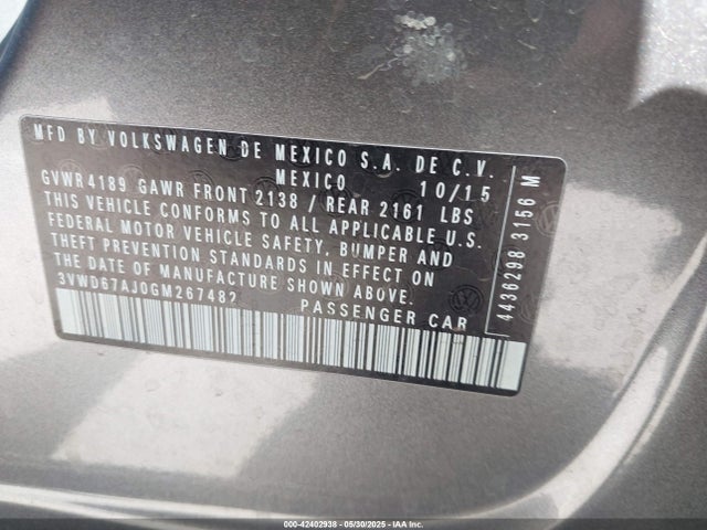 3VWD67AJ0GM267482 Volkswagen 2016