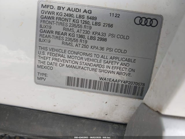 WA1EAAFY4P2070678 Audi 45 tfsi