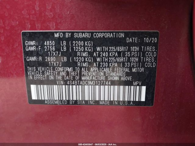 2021 SUBARU OUTBACK 4S4BTADC9M3127744 Photo 8