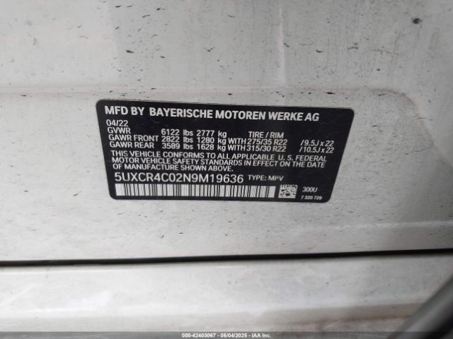 2022 BMW X5 5UXCR4C02N9M19636 Photo 8