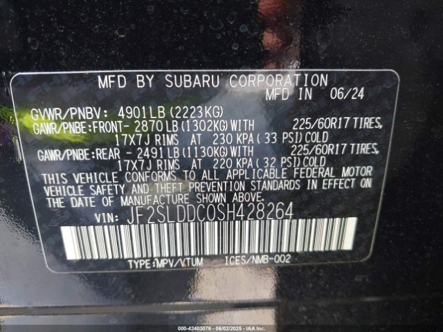 JF2SLDDC0SH428264 Subaru na