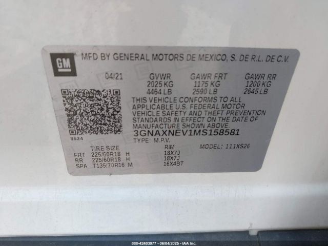 2021 CHEVROLET EQUINOX 3GNAXNEV1MS158581 Photo 8