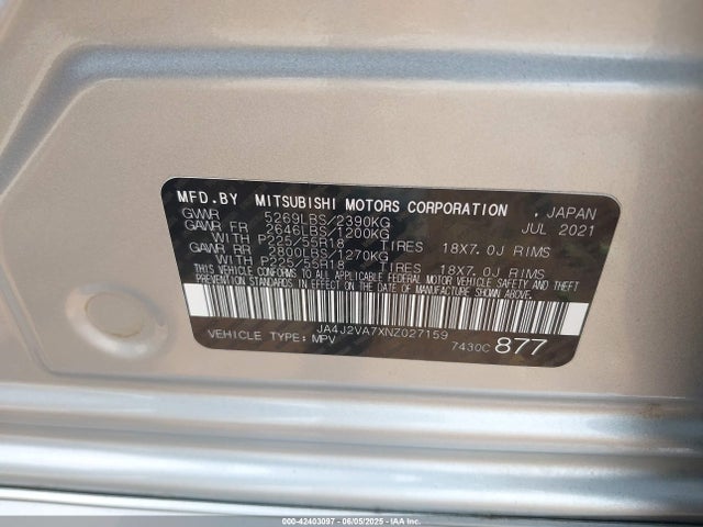 Mitsubishi s61-y61 2022 JA4J2VA7XNZ027159 Image 9