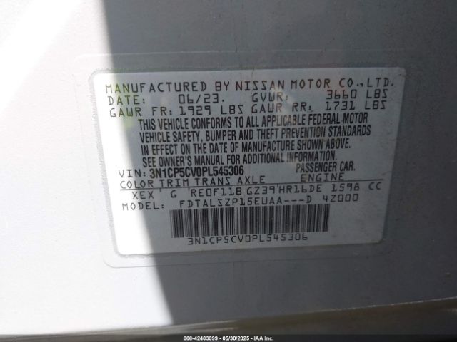 3N1CP5CV0PL545306 Nissan Kicks Sv Xtronic Cvt