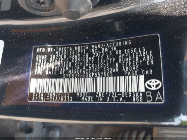 5YFBURHE5GP557505 Toyota 2zr-fe