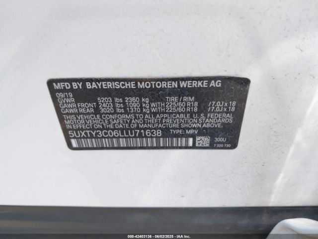 5UXTY3C06LLU71638 BMW X3 Sdrive30i