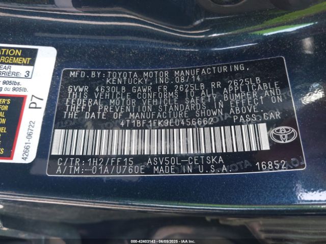 4T1BF1FK9EU456662 Toyota 2ar-fe