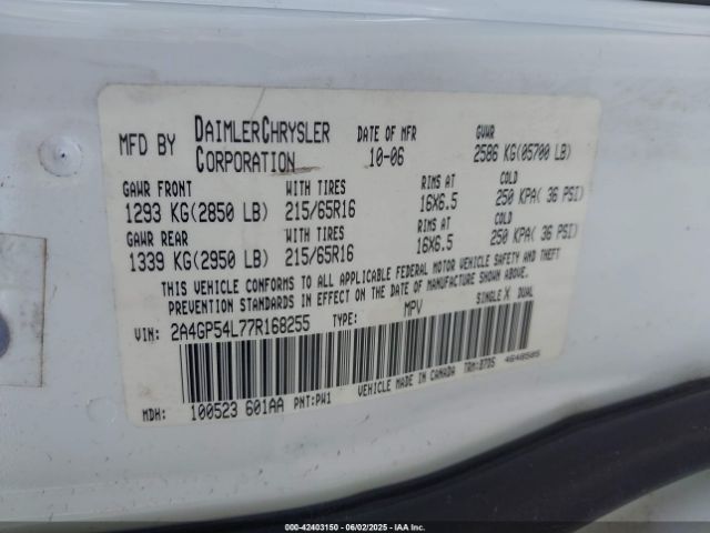 2007 CHRYSLER TOWN & COUNTRY 2A4GP54L77R168255 Photo 8