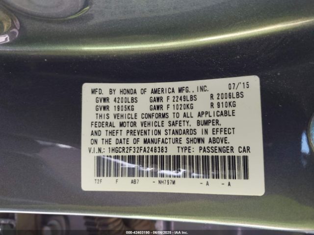 1HGCR2F32FA248383 Honda k24w1